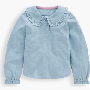 Mini Boden Light Blue Long Sleeve Shirt with Lace Collar